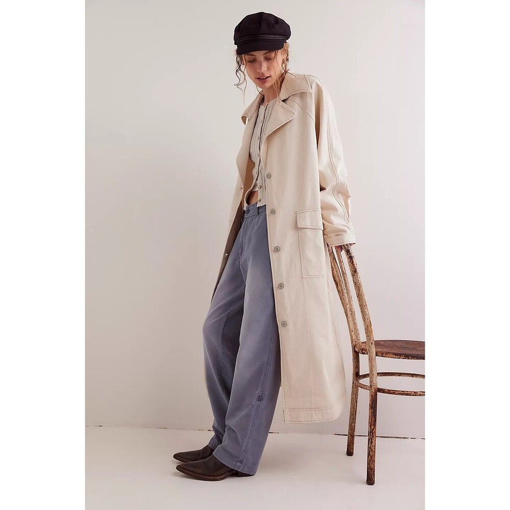Free People We The Free Perry Military Duster Coat Jacket Top Cotton M 278612 - Picture 3 of 8